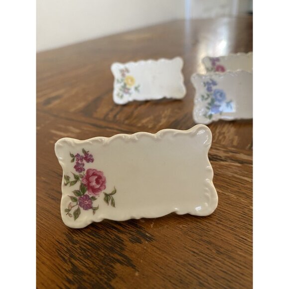 Shafford 4 Glazed Porcelain Place Setting Name Cards with Flowers, Self Standing - Picture 2 of 6